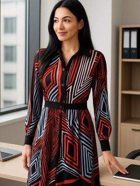 Grifflin Paris Geometric Print Vintage Dress Y2K Size M